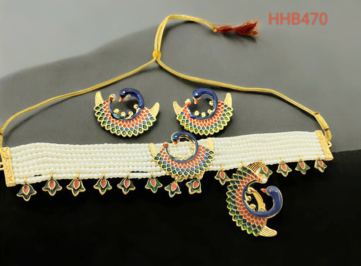 Rajasthani rajwadi meenakari peacock design choker /chik necklace set for Women