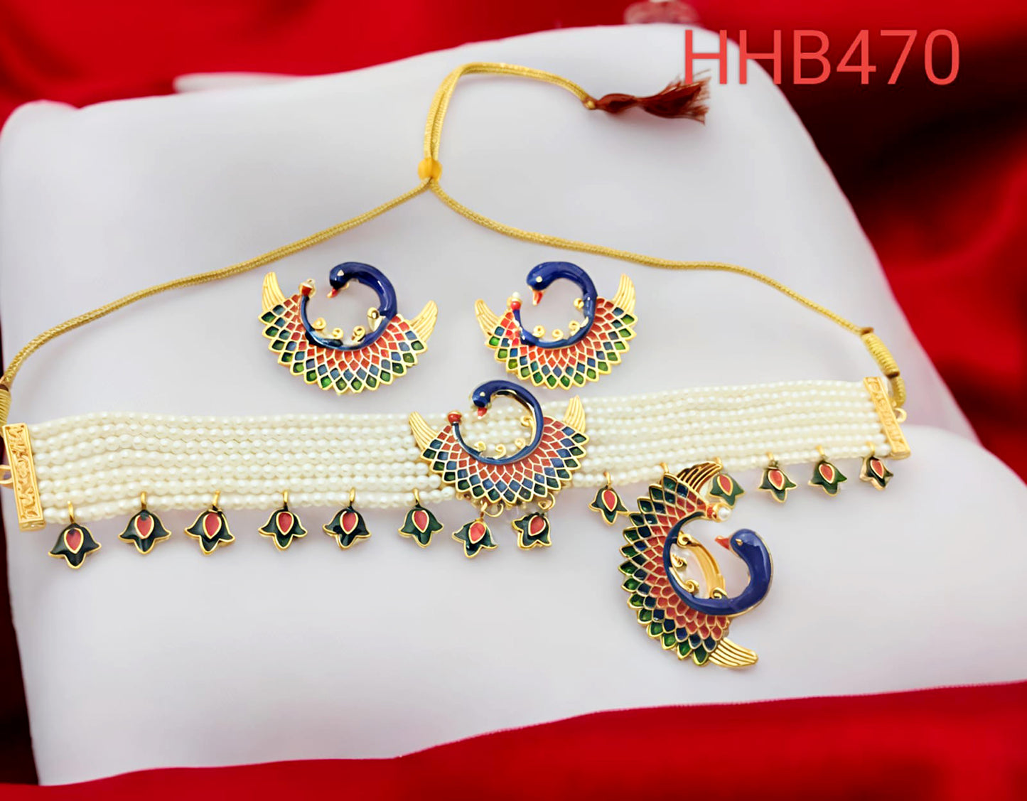 Rajasthani rajwadi meenakari peacock design choker /chik necklace set for Women