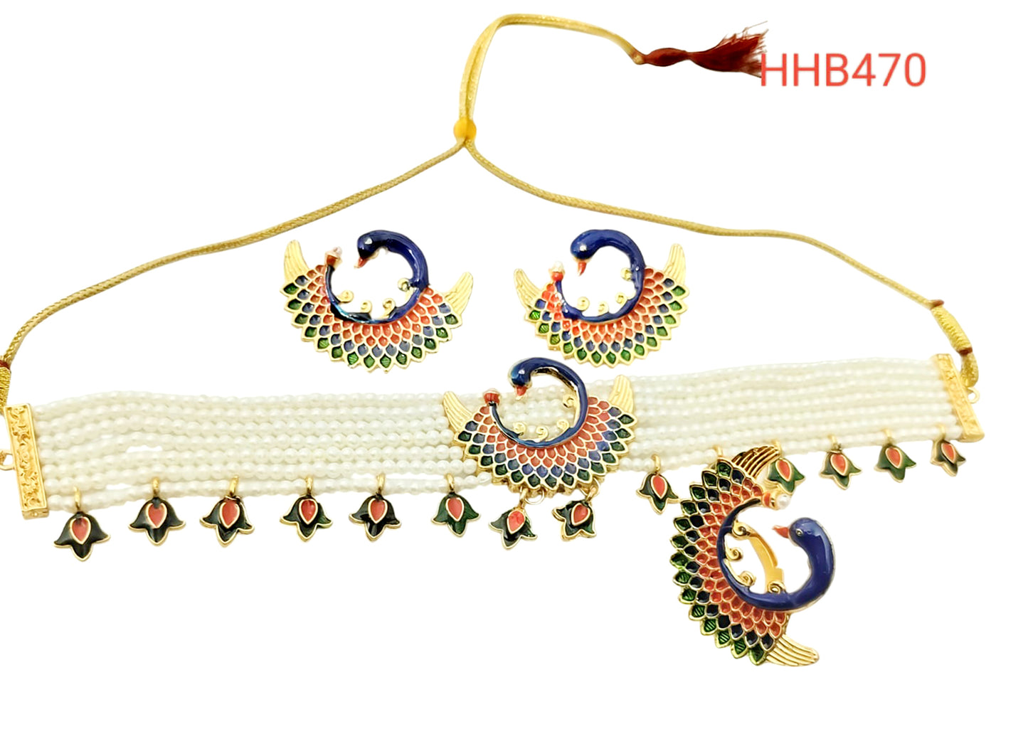 Rajasthani rajwadi meenakari peacock design choker /chik necklace set for Women