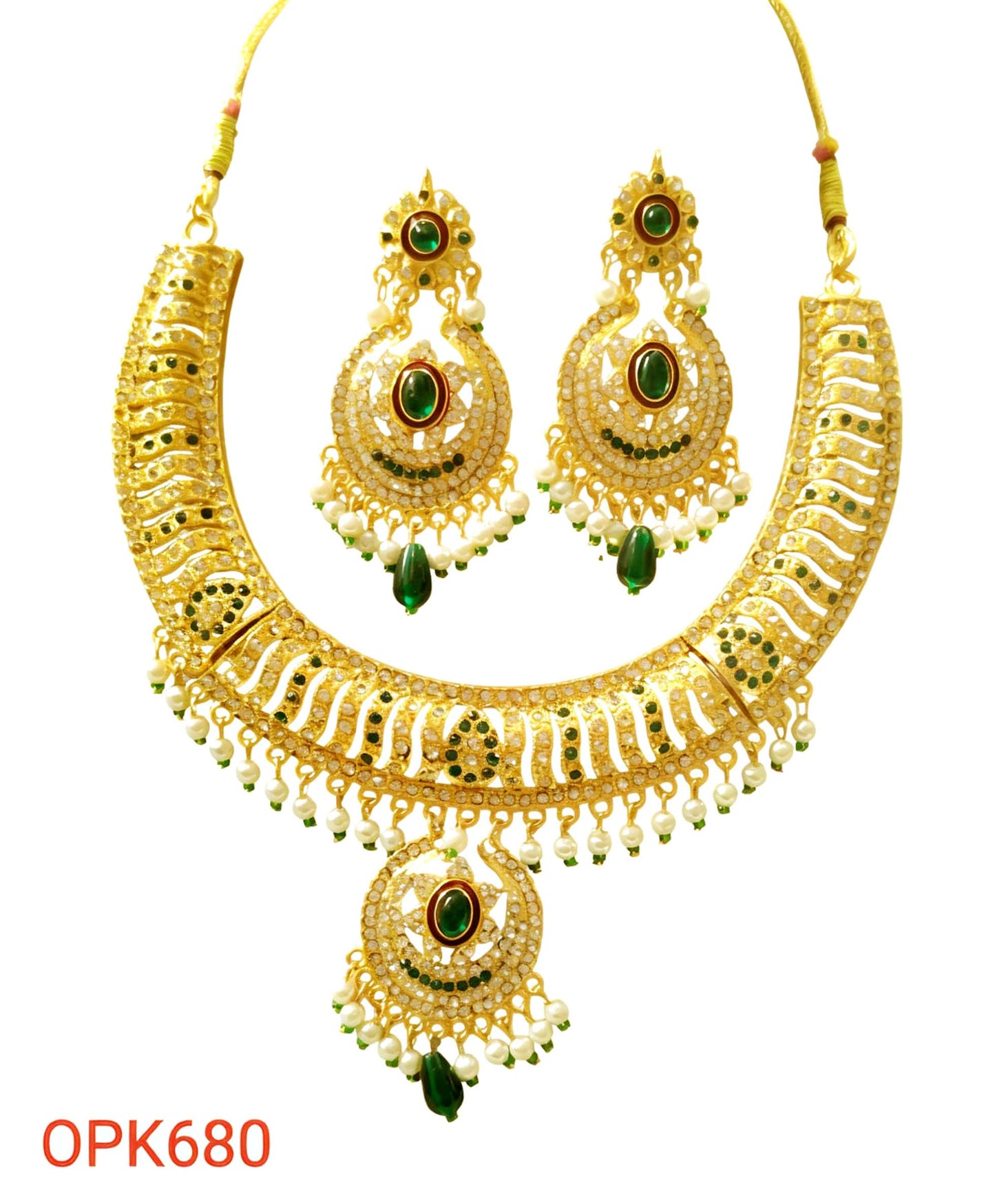 Rajasthani Traditional Green Kundan Necklace Set with Earrings for women