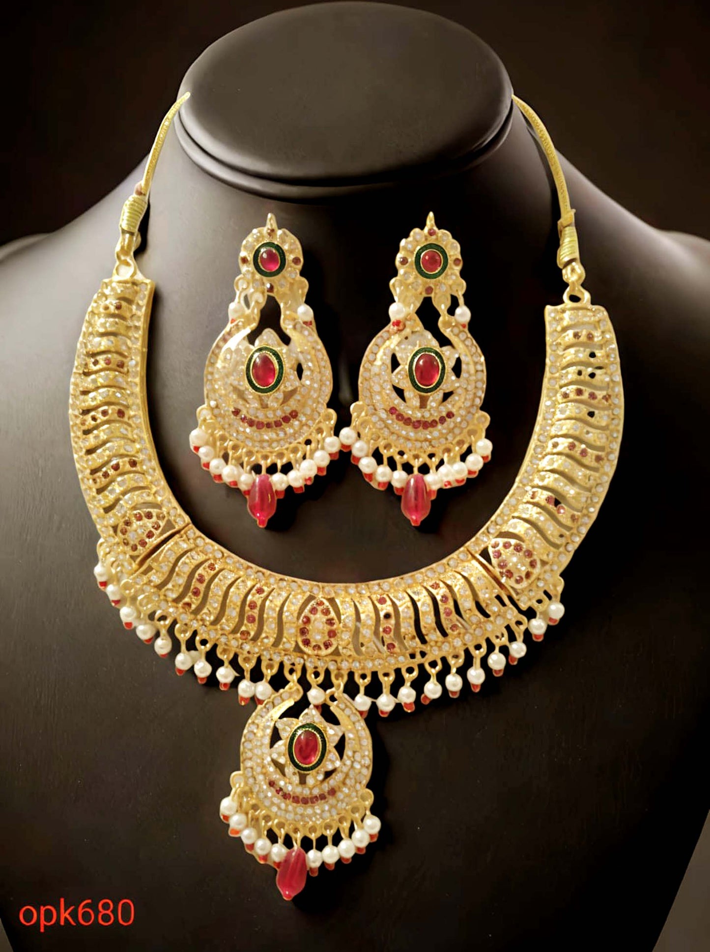 Rajasthani Traditional Pink Kundan Choker Necklace Set with Earrings for women