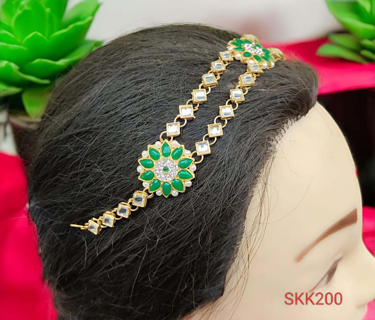 Rajasthani Green Stone Rakhdi Borla for Women