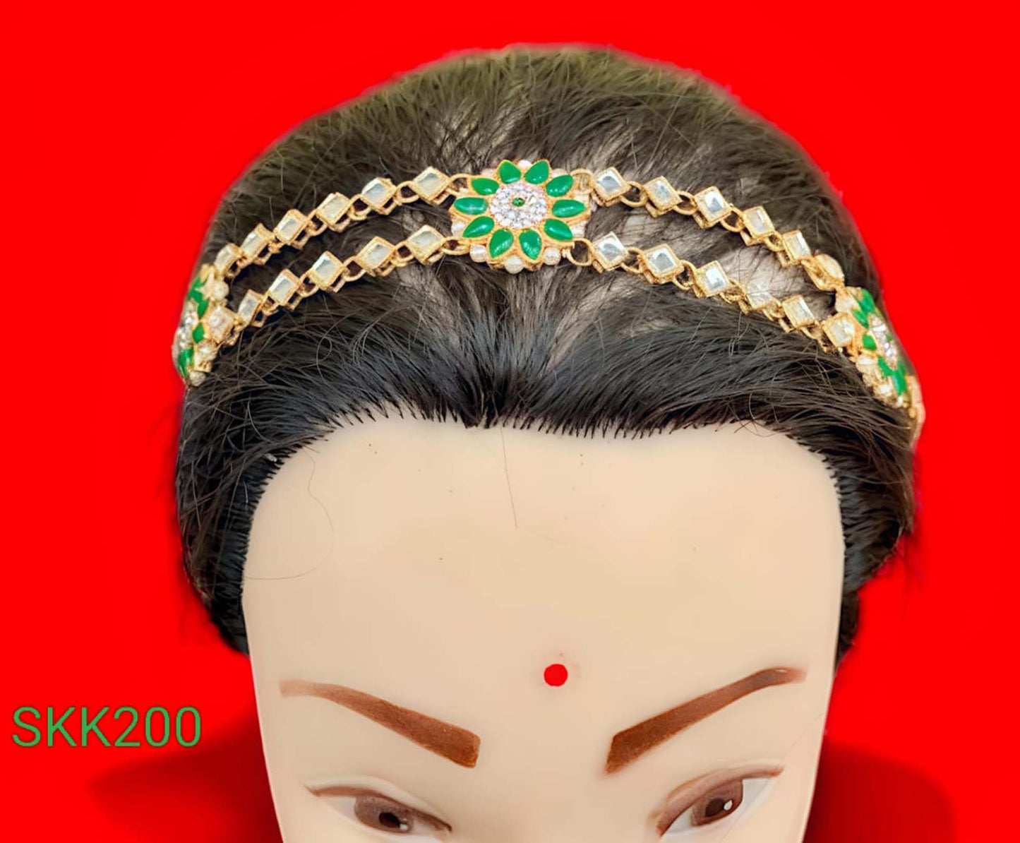 Rajasthani Green Stone Rakhdi Borla for Women