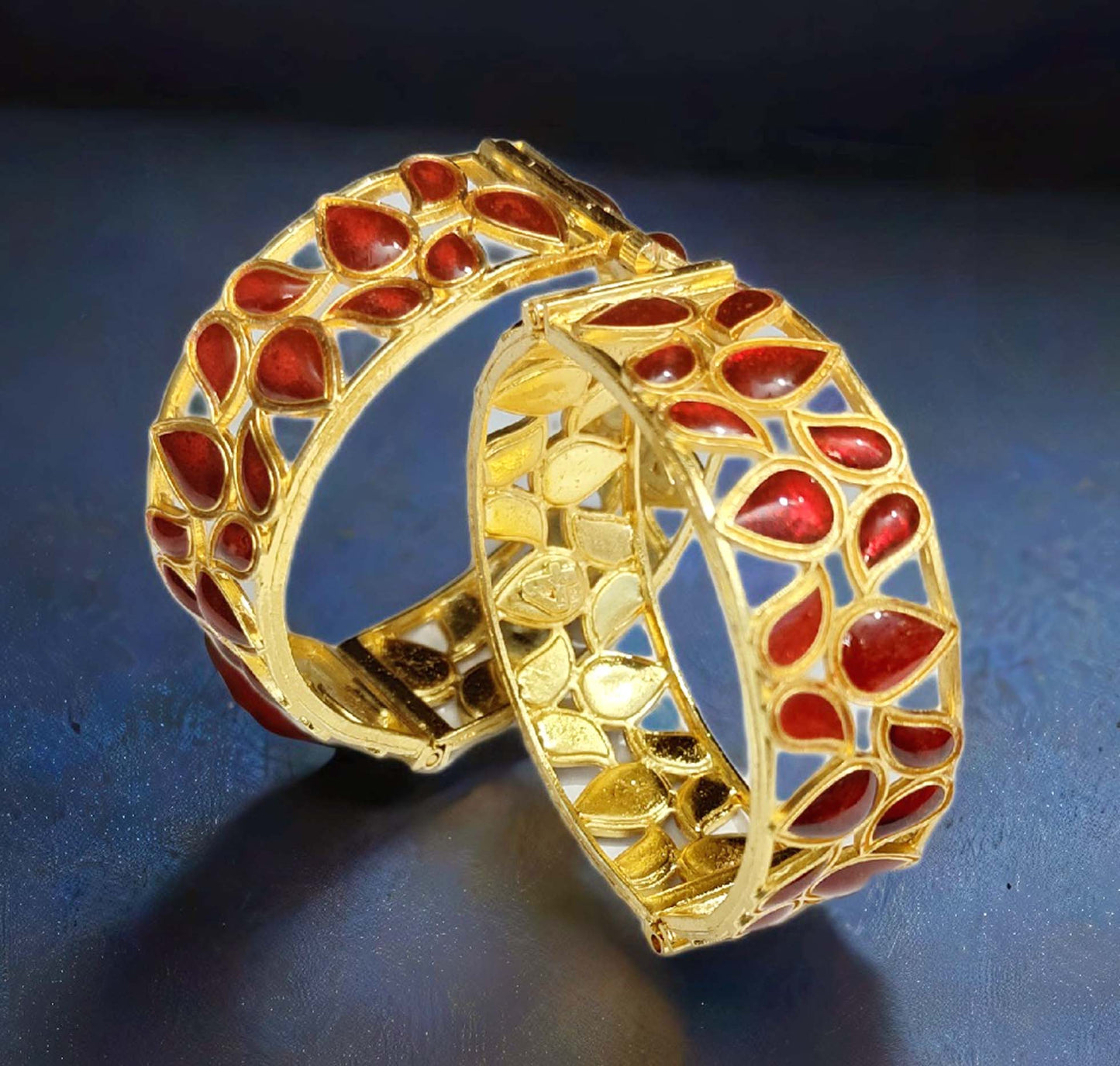 Traditional Assamese Red Meenakari Kharu Bangles for Women