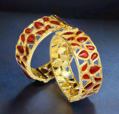 Traditional Assamese Red Meenakari Kharu Bangles for Women