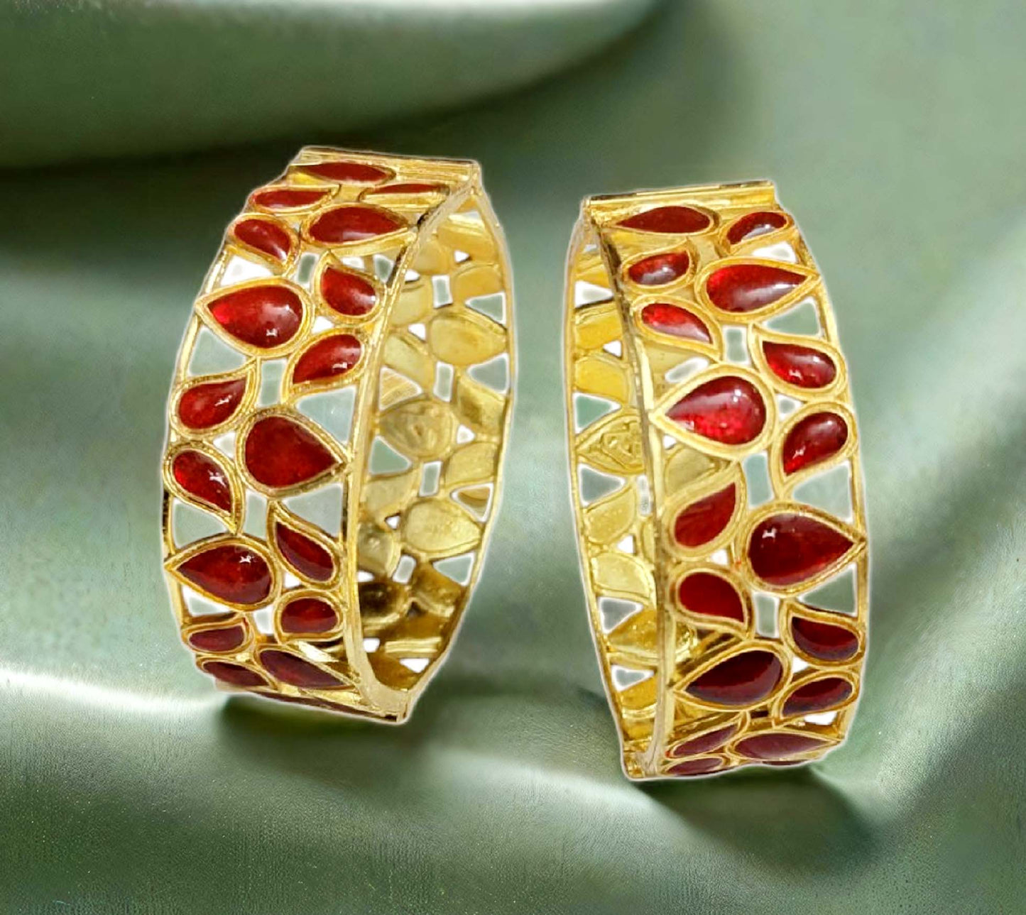 Traditional Assamese Red Meenakari Kharu Bangles for Women