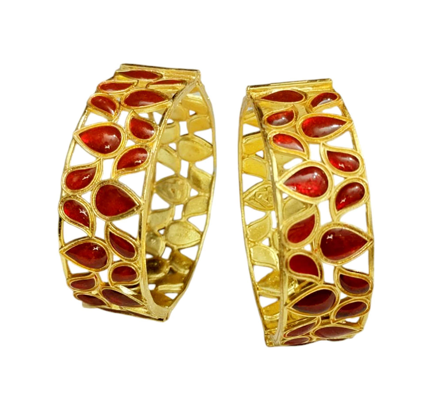 Traditional Assamese Red Meenakari Kharu Bangles for Women