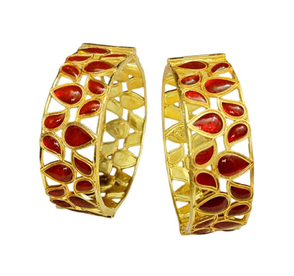 Traditional Assamese Red Meenakari Kharu Bangles for Women
