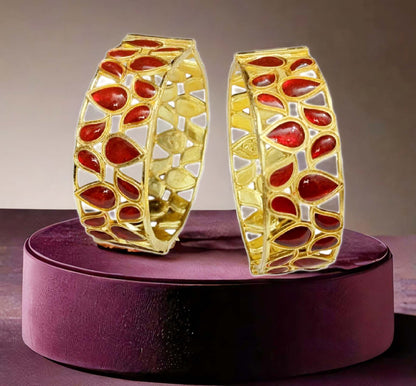 Traditional Assamese Red Meenakari Kharu Bangles for Women