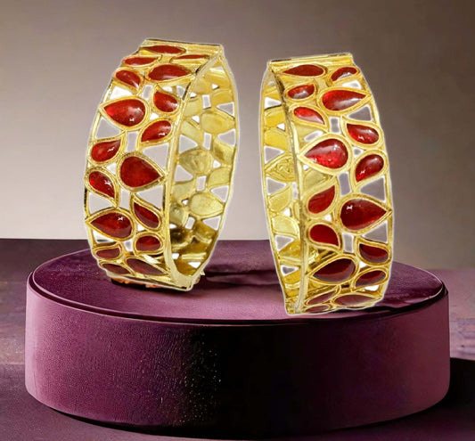 Traditional Assamese Red Meenakari Kharu Bangles for Women