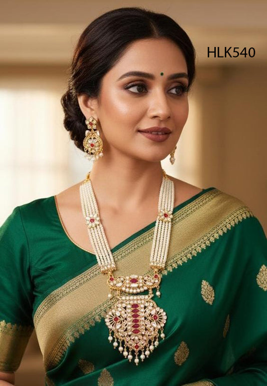 Rajasthani Kundan Pearl Necklace Set with Earrings