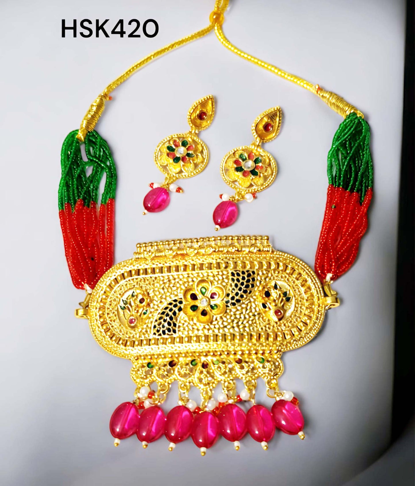 Rajasthani rajputi multy colour meenakari round AAD set for Women