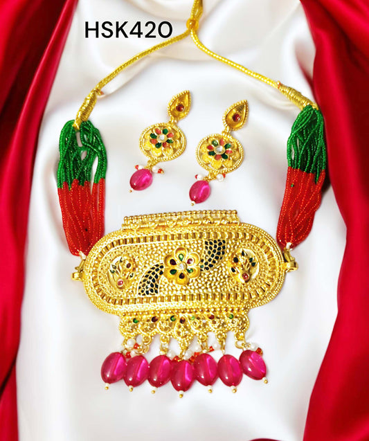 Rajasthani rajputi multy colour meenakari round AAD set for Women