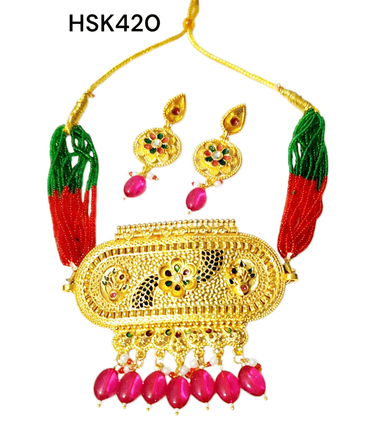 Rajasthani rajputi multy colour meenakari round AAD set for Women