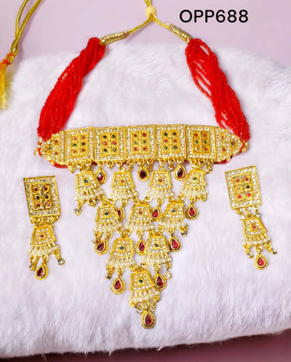 Rajasthani rajputi Copper multy colour stone AAD set for Women