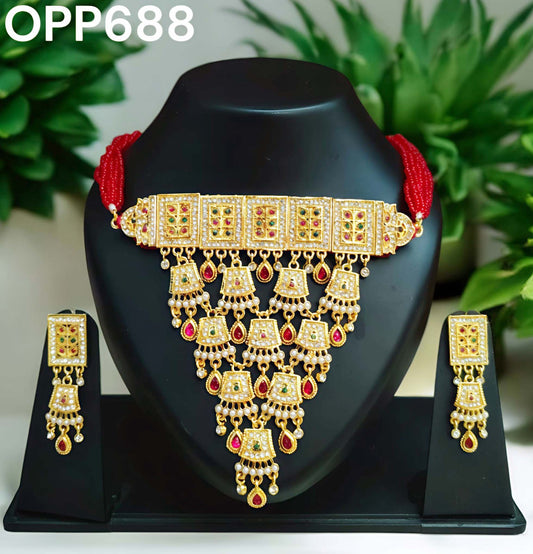Rajasthani rajputi Copper multy colour stone AAD set for Women
