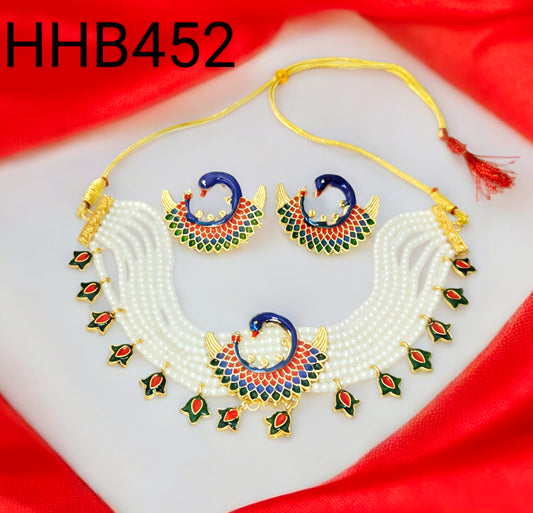 Rajasthani rajwadi traditional Peacock Moti Choker Set for Women