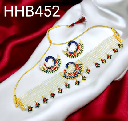 Rajasthani rajwadi traditional Peacock Moti Choker Set for Women
