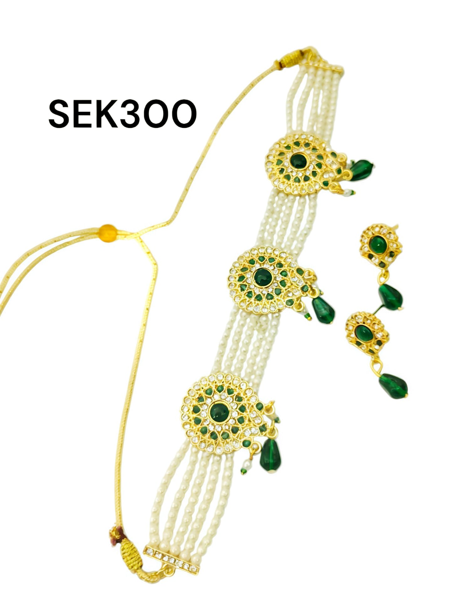 Rajasthani green colour round chik / choker set for Women