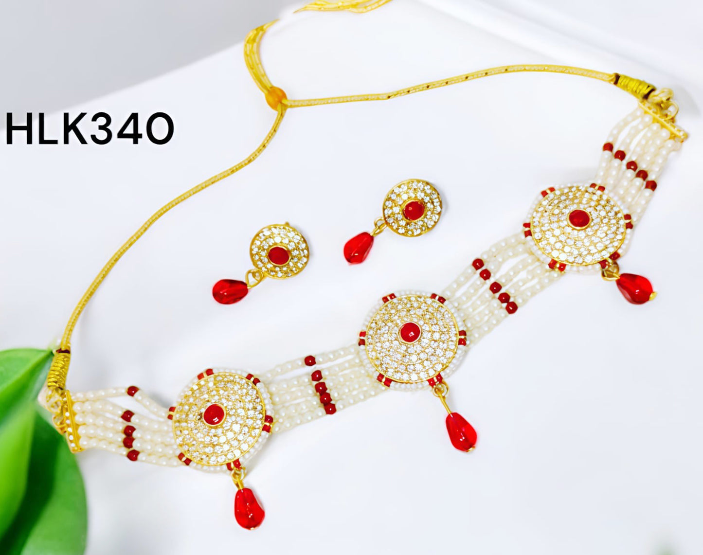 Rajasthani Red colour round chik / choker set for Women