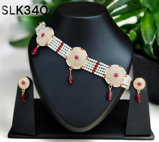 Rajasthani Red colour round chik / choker set for Women
