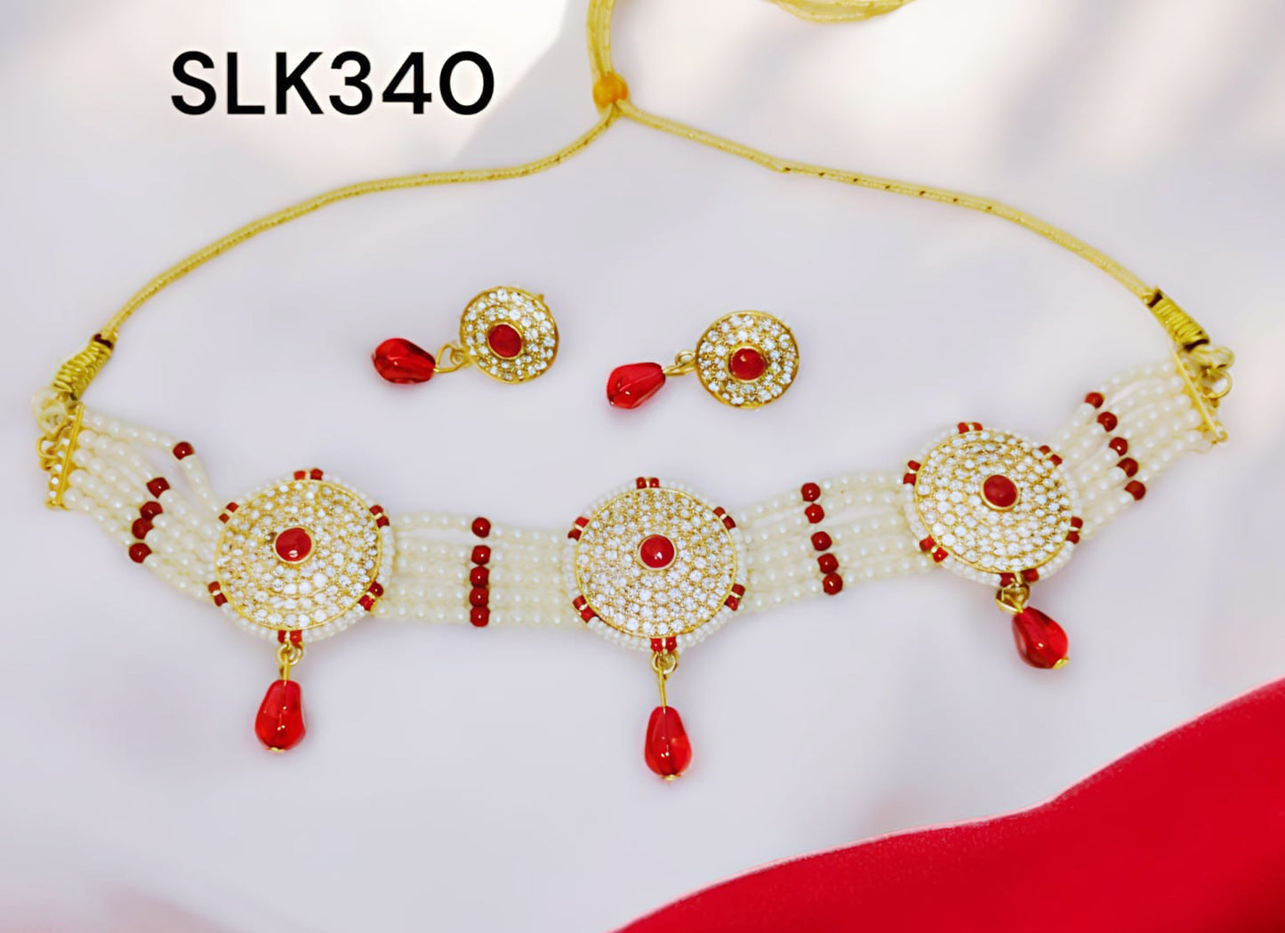 Rajasthani Red colour round chik / choker set for Women