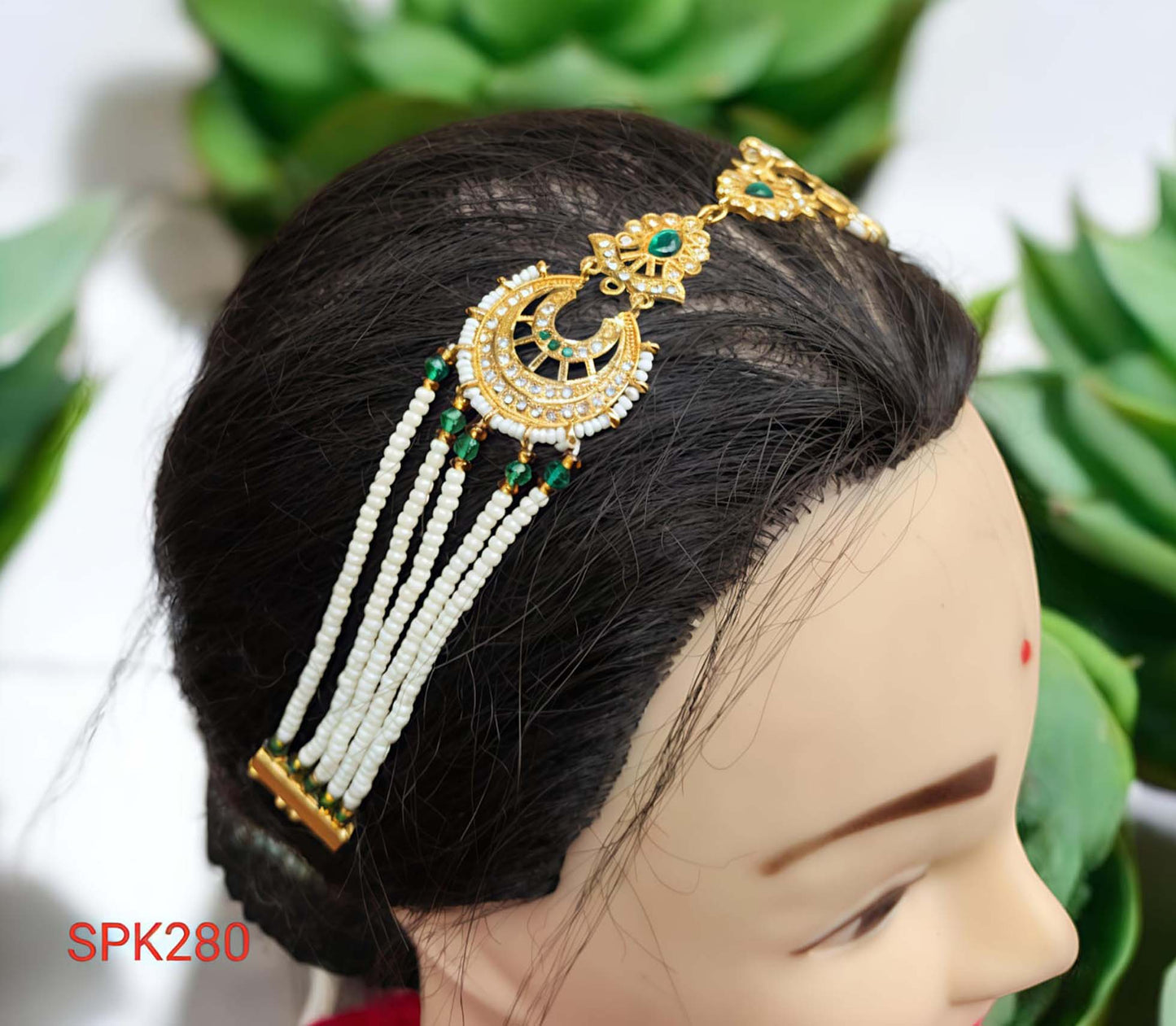 Rajasthani Multi-Strand Green Stone Rakhdi  for Women