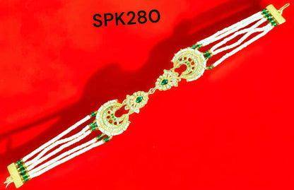 Rajasthani Multi-Strand Green Stone Rakhdi  for Women