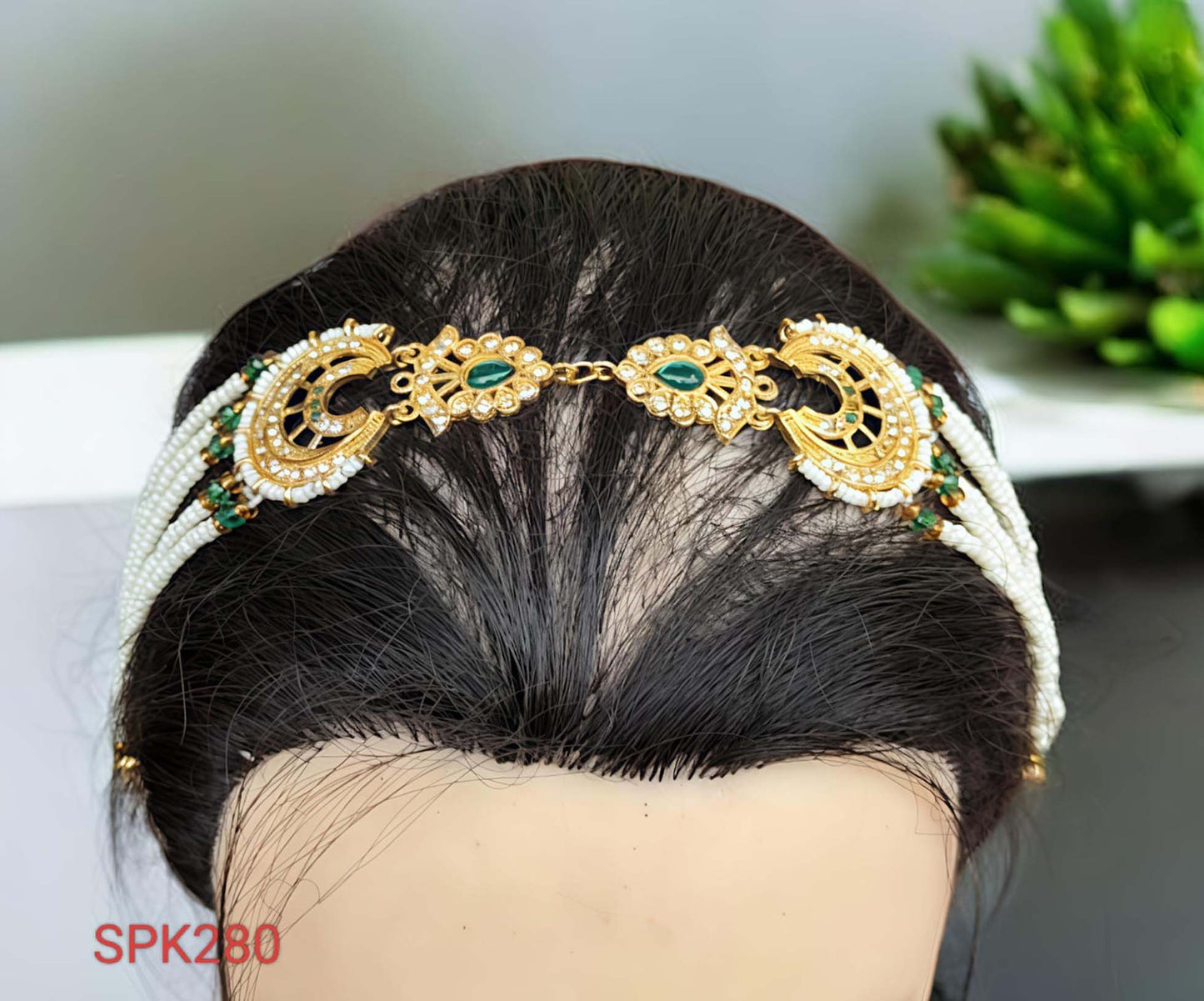 Rajasthani Multi-Strand Green Stone Rakhdi  for Women
