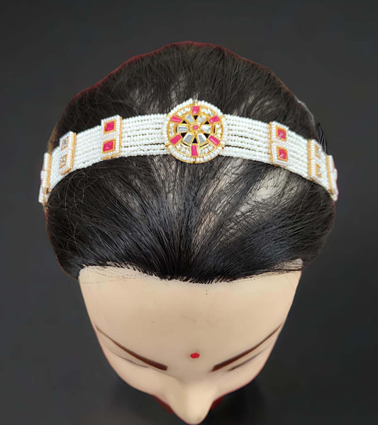 Rajasthani Red & White Stone Rakhdi for women