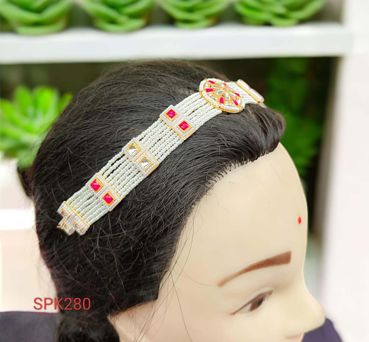 Rajasthani Red & White Stone Rakhdi for women
