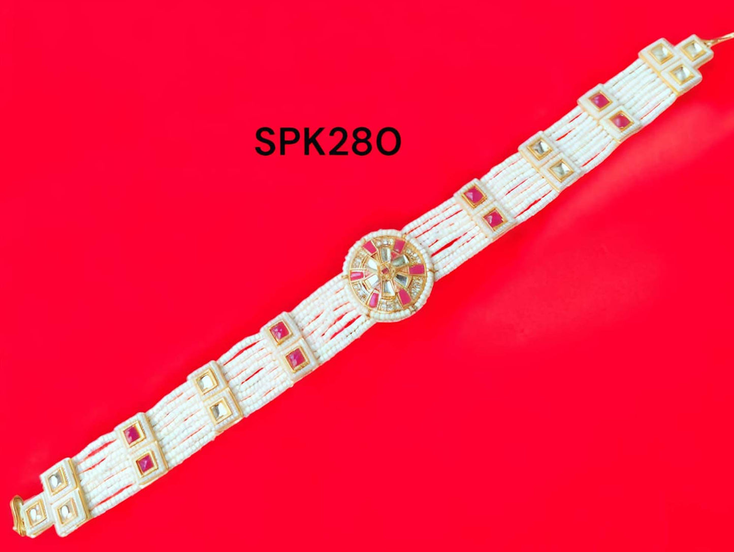 Rajasthani Red & White Stone Rakhdi for women