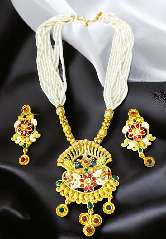 RAJPUTI RAJWADI TRADITIONAL MEENAKARI COPPER NECKLACE SET FOR WOMEN