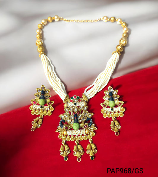 ATTRACTIVE RAJASTHANI RAJWADI PEACOCK DESIGN MEENAKARI NECKLACE SET