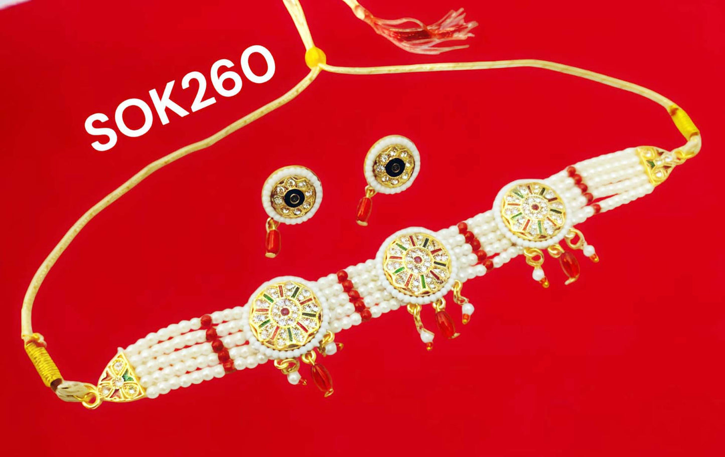 Rajasthani multy colour round chik / choker set for Women