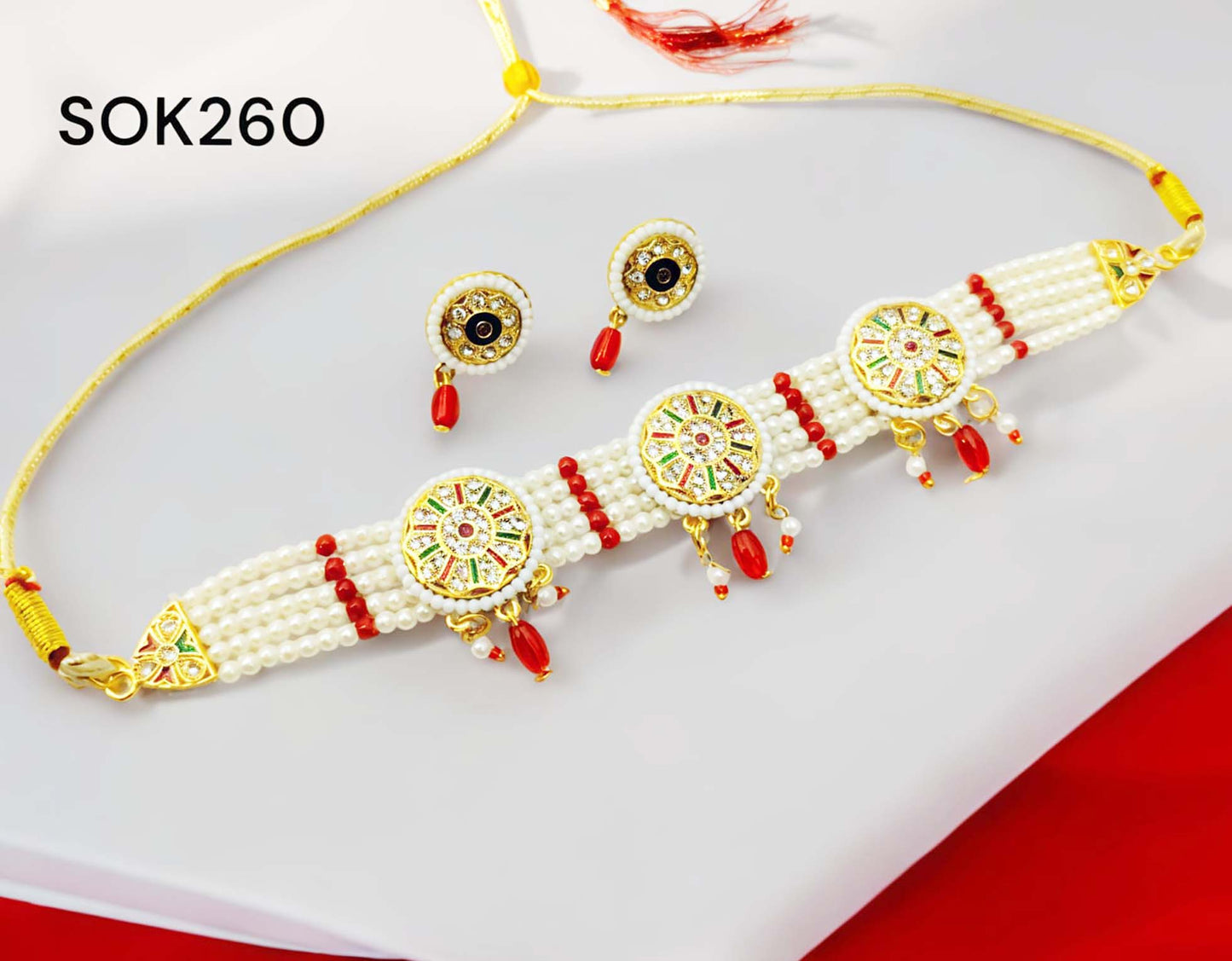 Rajasthani multy colour round chik / choker set for Women