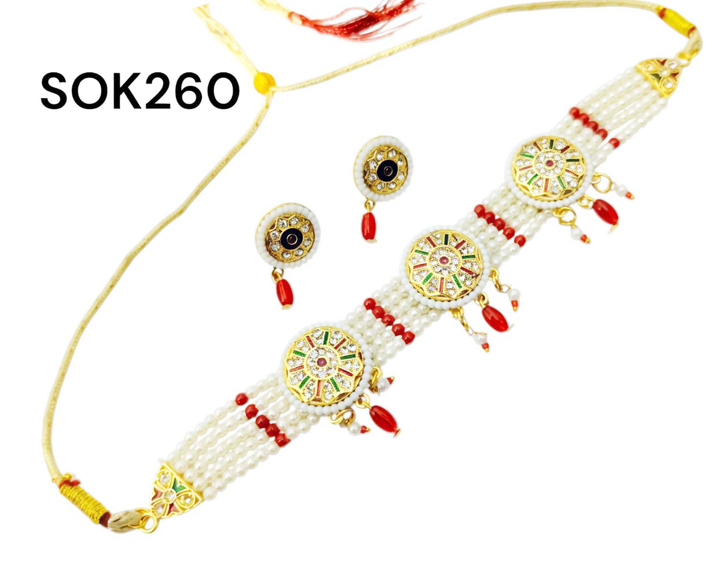 Rajasthani multy colour round chik / choker set for Women