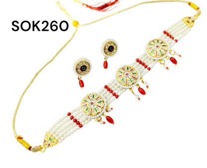Rajasthani multy colour round chik / choker set for Women