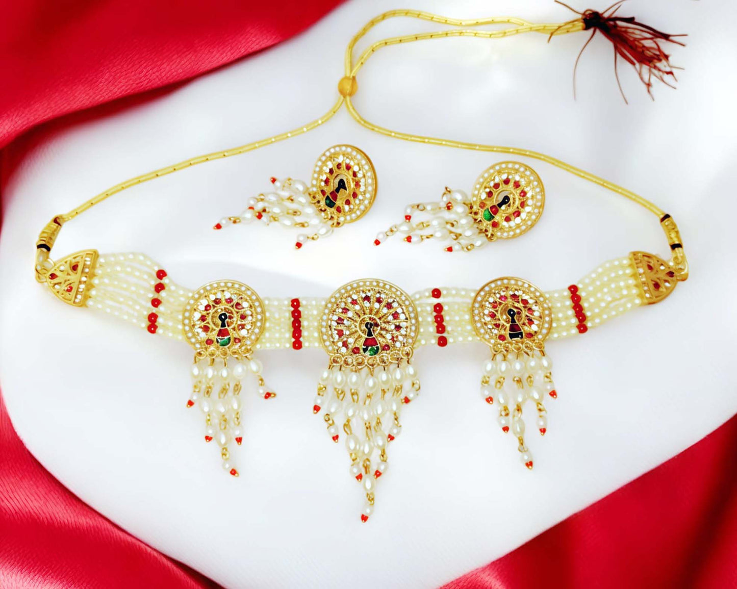 Rajasthani multy colour meenakari round chik / choker set for Women
