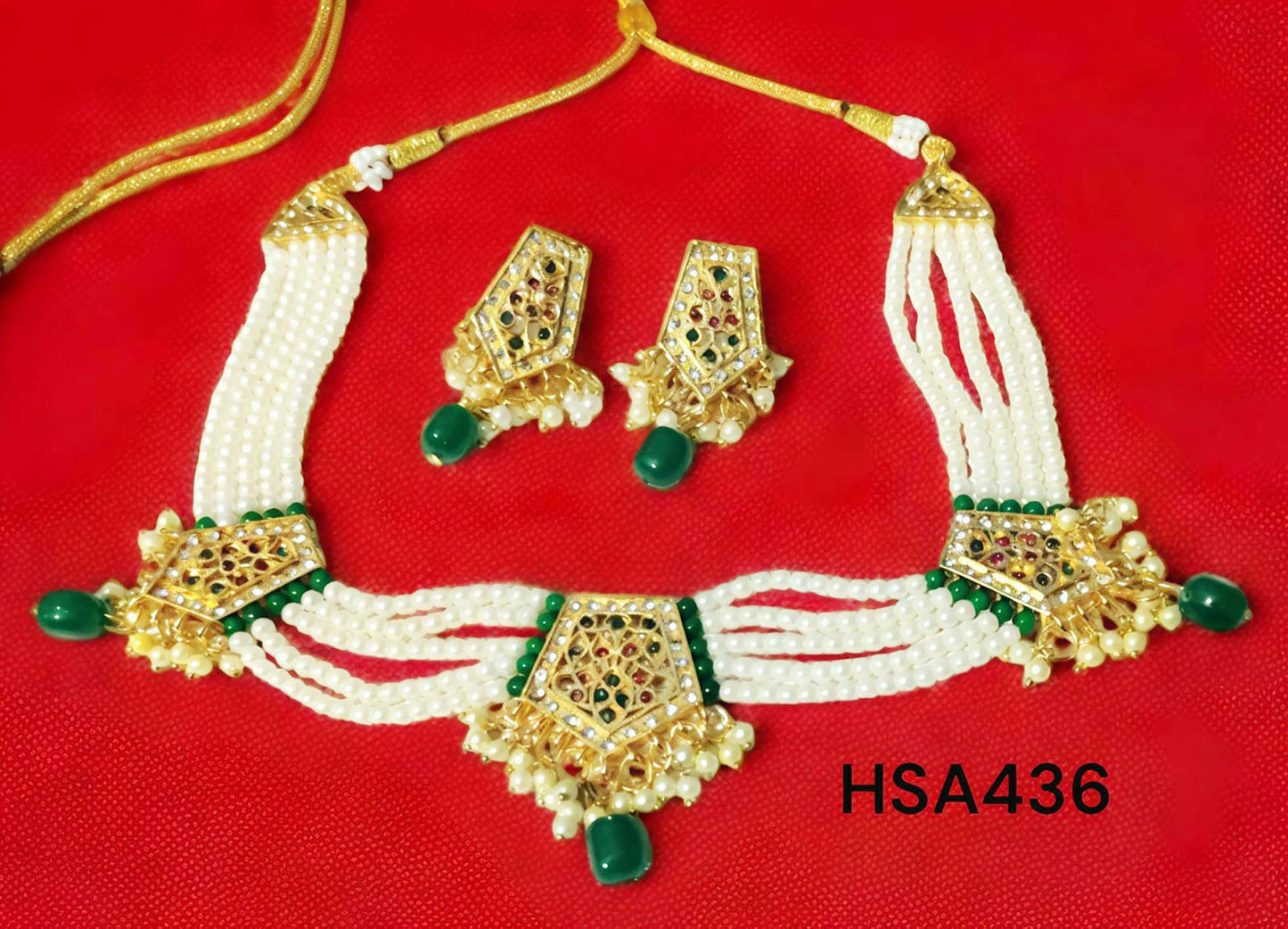 Rajasthani rajwadi Green multy colour meenakari round chik / choker set for Women