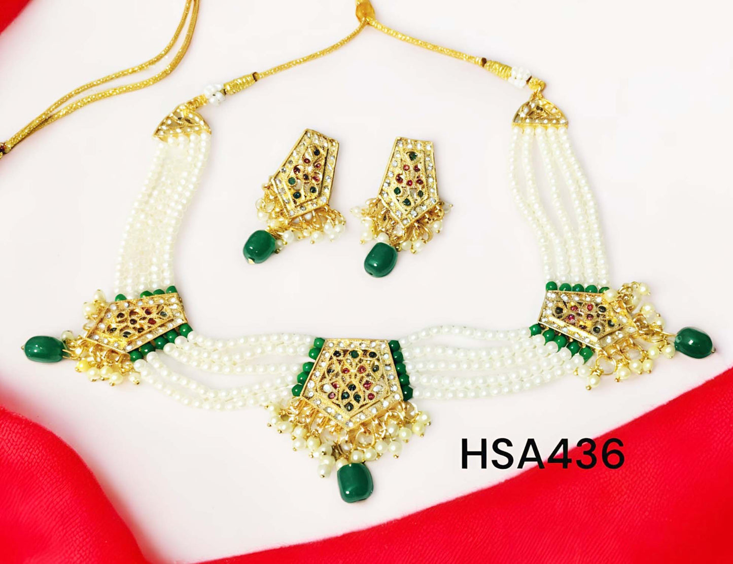 Rajasthani rajwadi Green multy colour meenakari round chik / choker set for Women