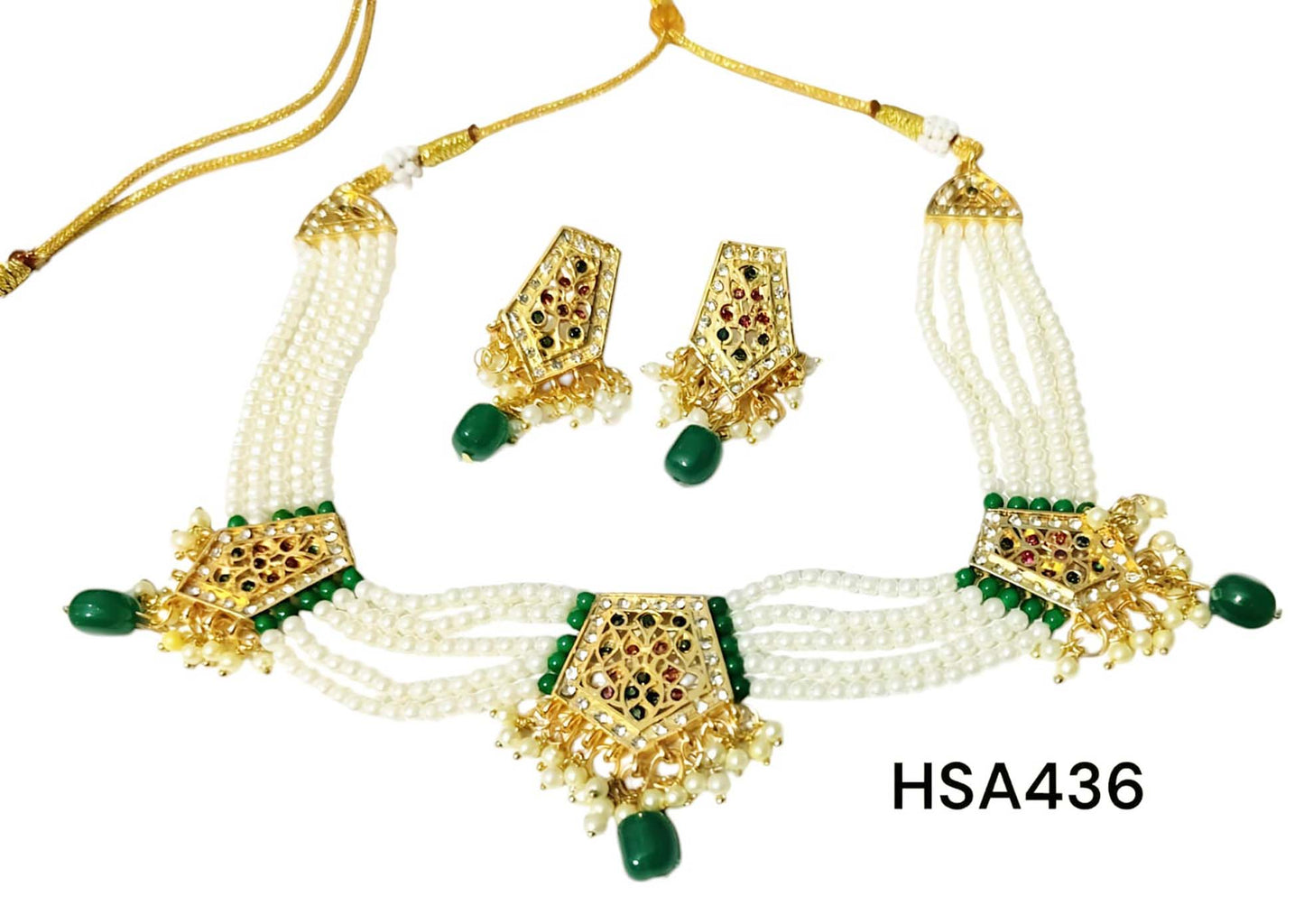 Rajasthani rajwadi Green multy colour meenakari round chik / choker set for Women