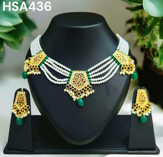 Rajasthani rajwadi Green multy colour meenakari round chik / choker set for Women