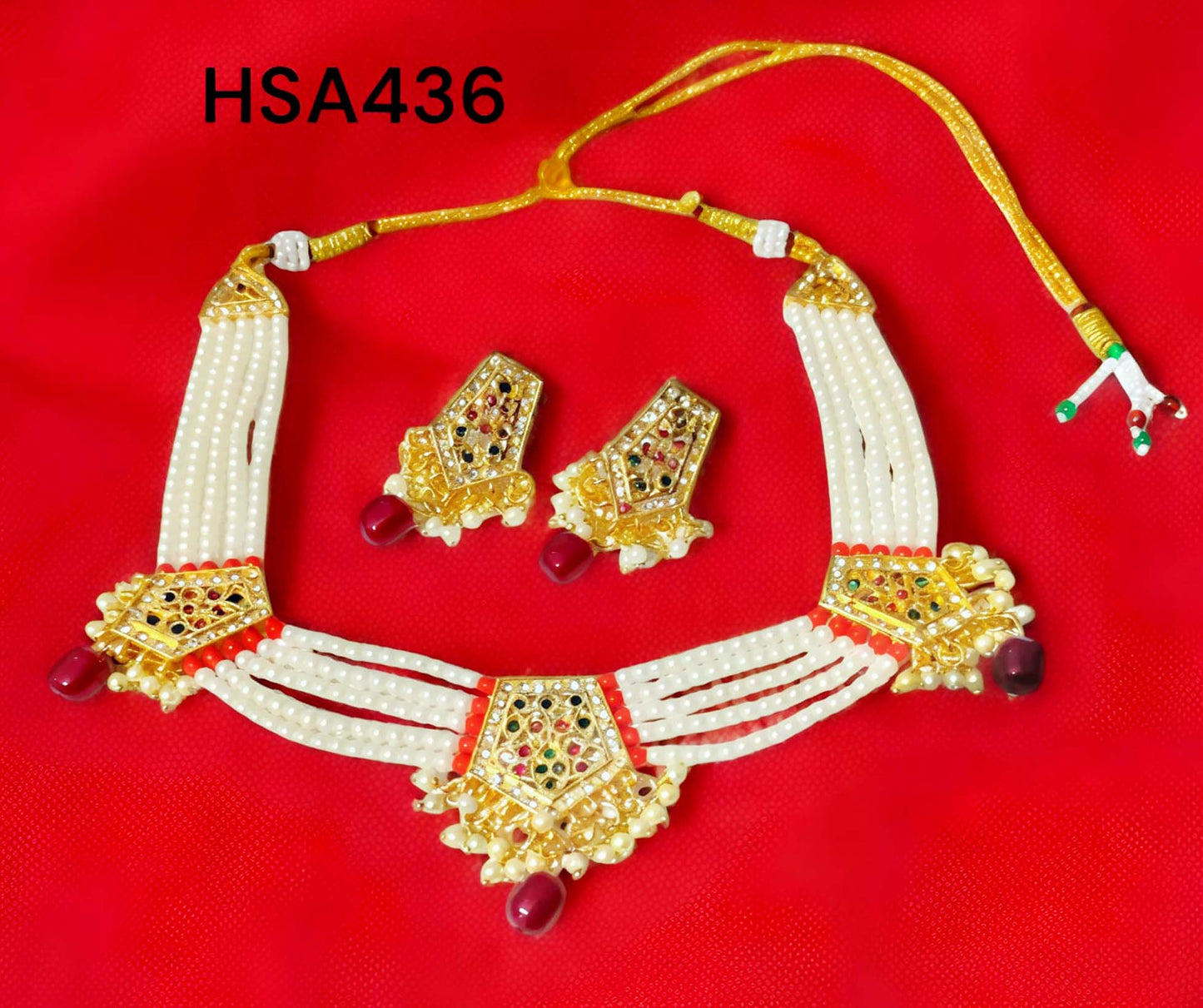 Rajasthani rajwadi red multy colour meenakari round chik / choker set for Women