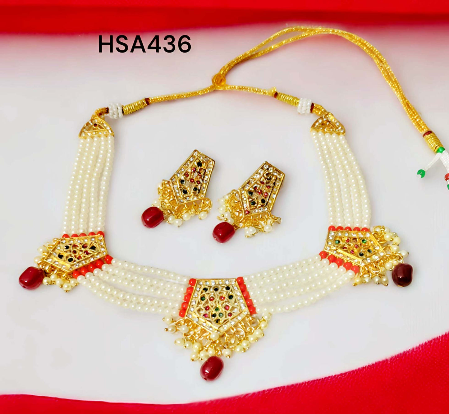 Rajasthani rajwadi red multy colour meenakari round chik / choker set for Women